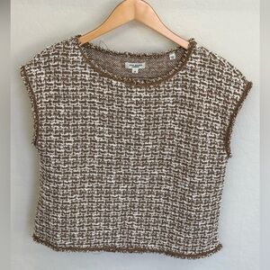 Max Studio Brown and White Textured Crop Top, Like NEW, Size Medium